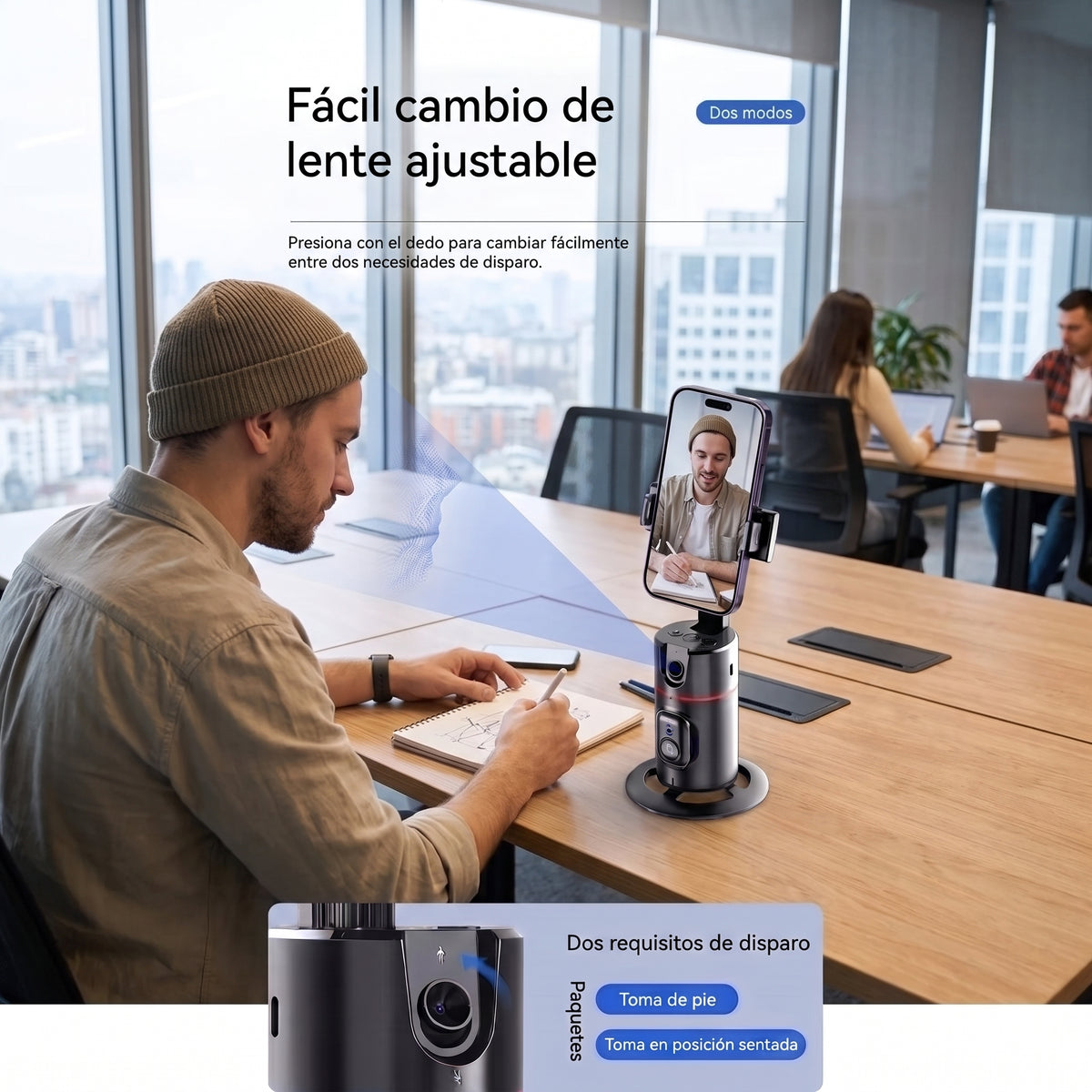Soporte Selfie PTZ 360° con Seguimiento Facial IA — Voltex