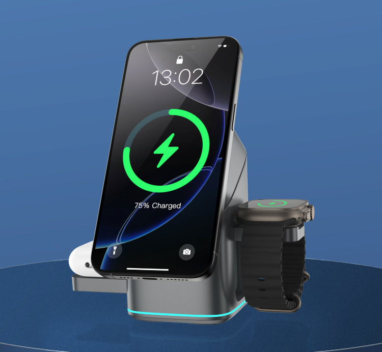 Estación de Carga Inalámbrica 3 en 1 con Reloj Digital — Voltex