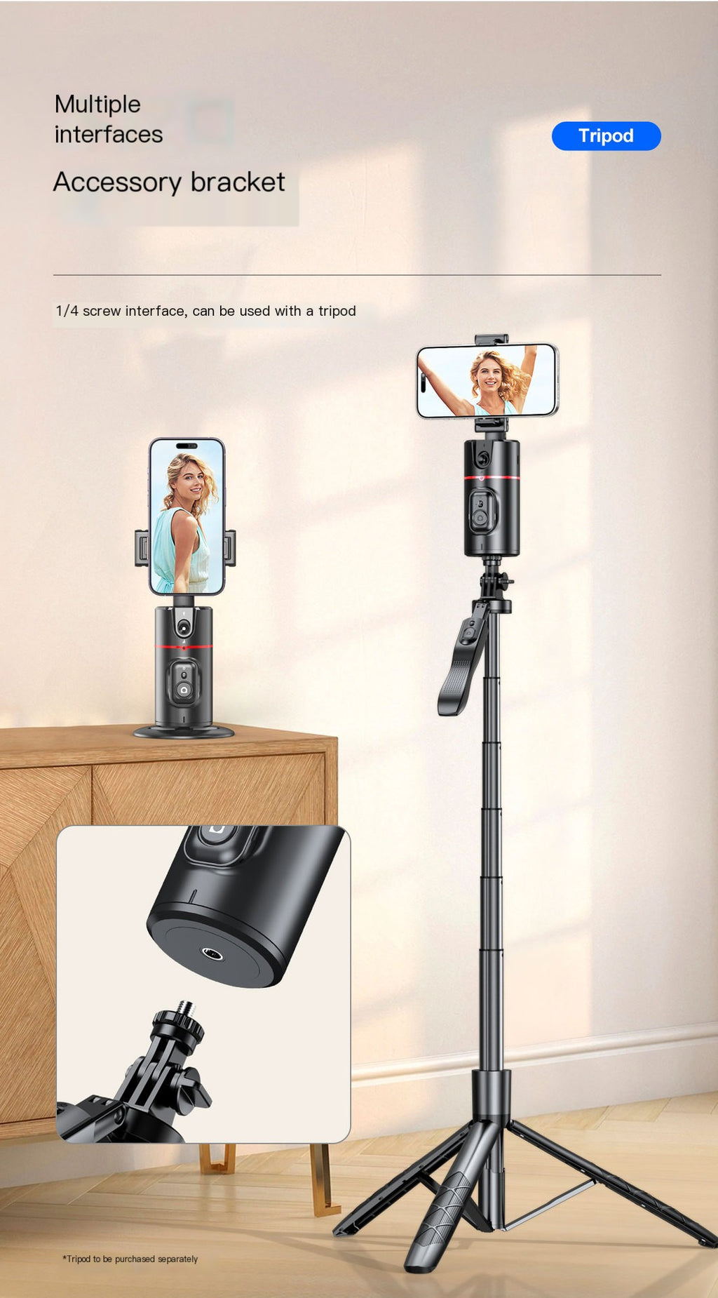 Soporte Selfie PTZ 360° con Seguimiento Facial IA — Voltex