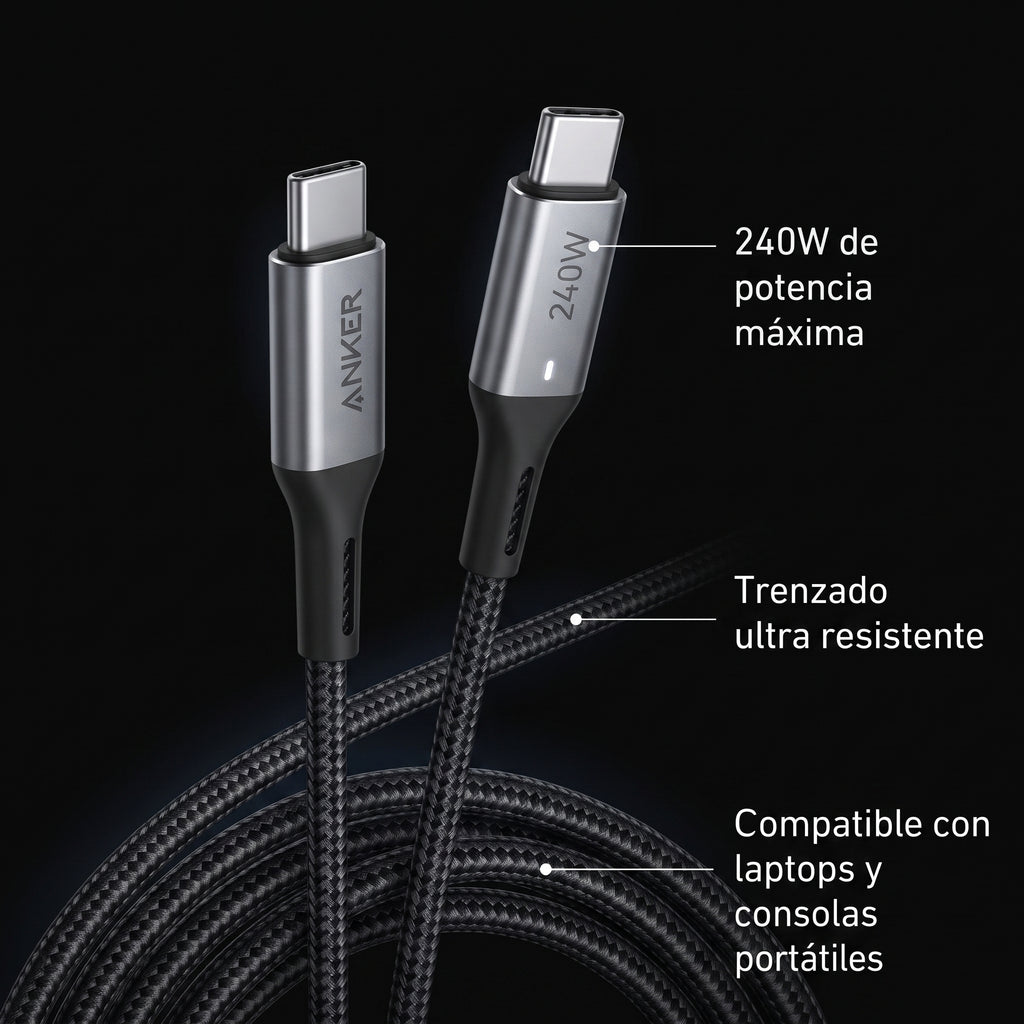 Cable de Carga Anker 240W Trenzado — Serie 5 — Voltex