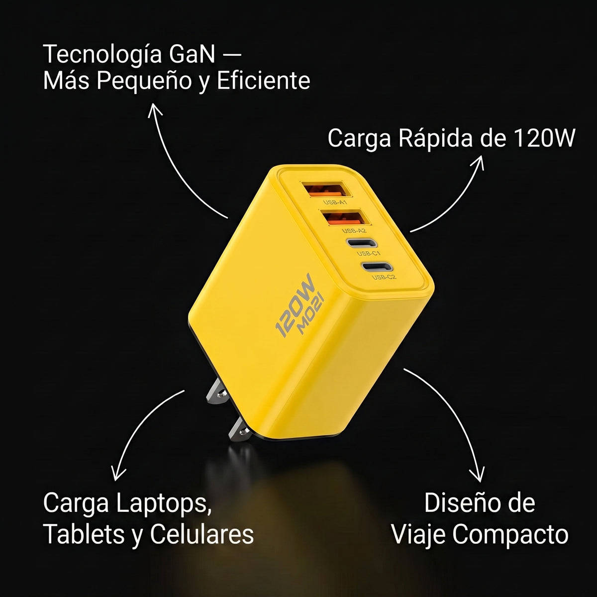 Cargador de Pared GaN 120W Carga Rápida USB-C — Voltex