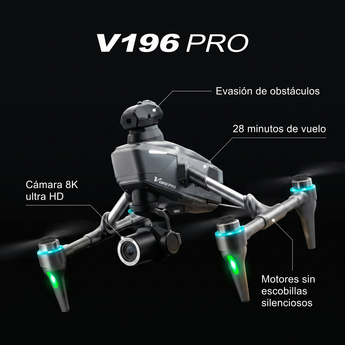 Drone RC V196 Cámara 8K Seguimiento Automático 28 min — Voltex