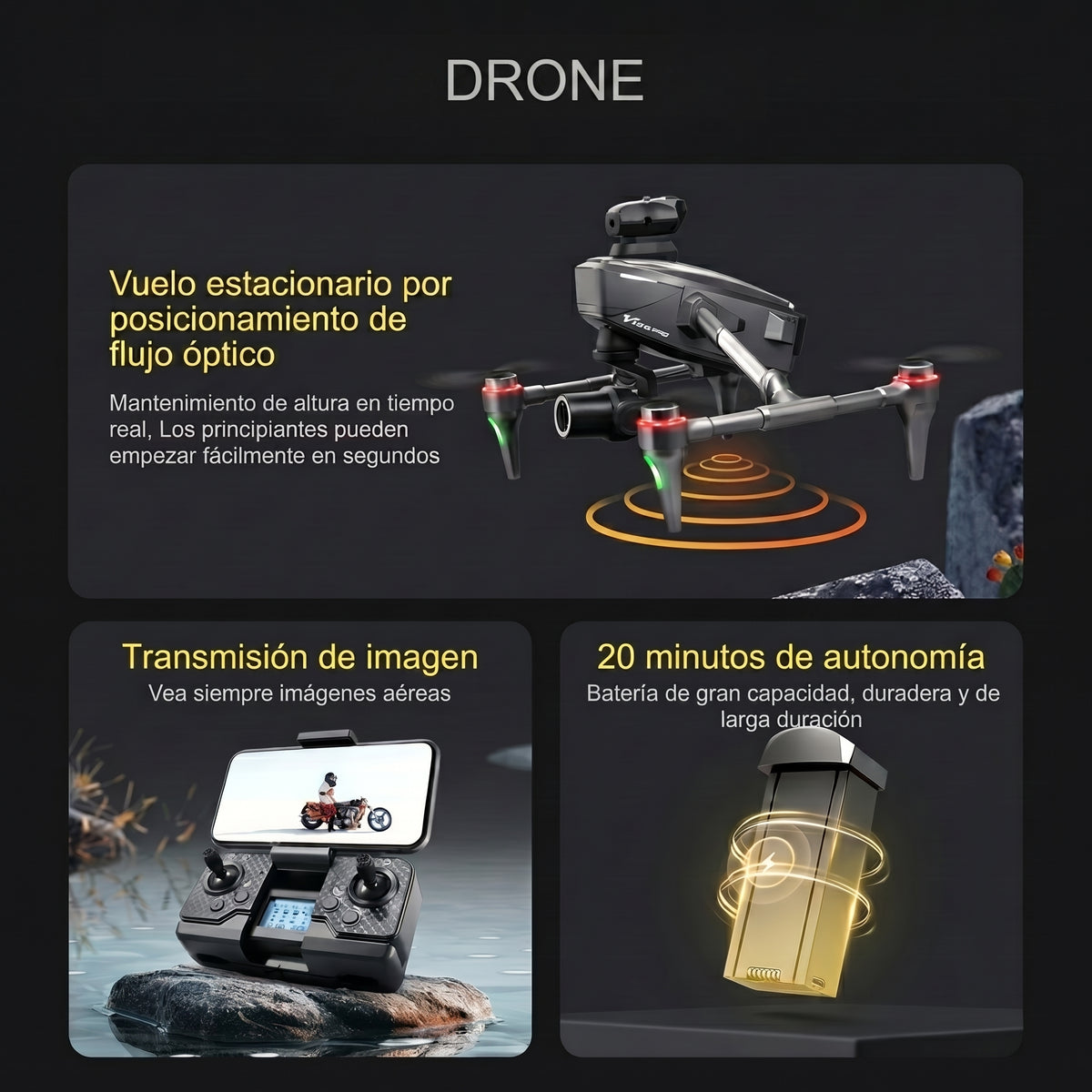 Drone RC V196 Cámara 8K Seguimiento Automático 28 min — Voltex