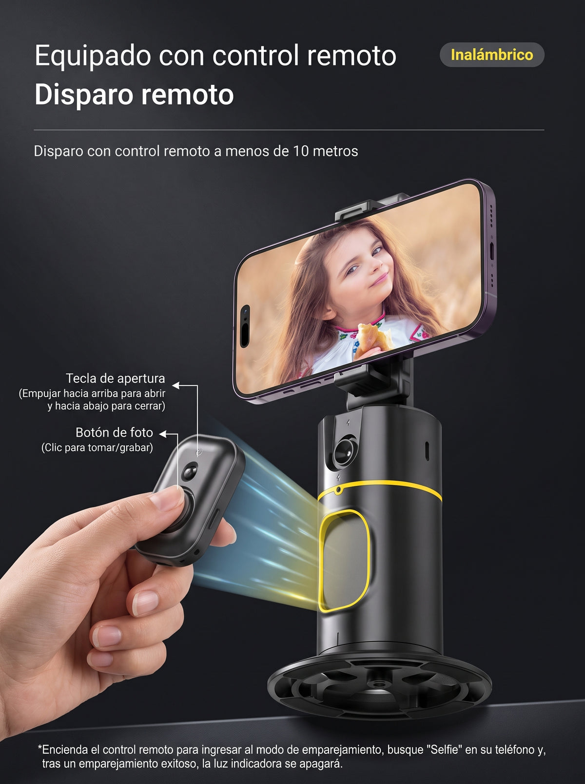Soporte Selfie PTZ 360° con Seguimiento Facial IA — Voltex
