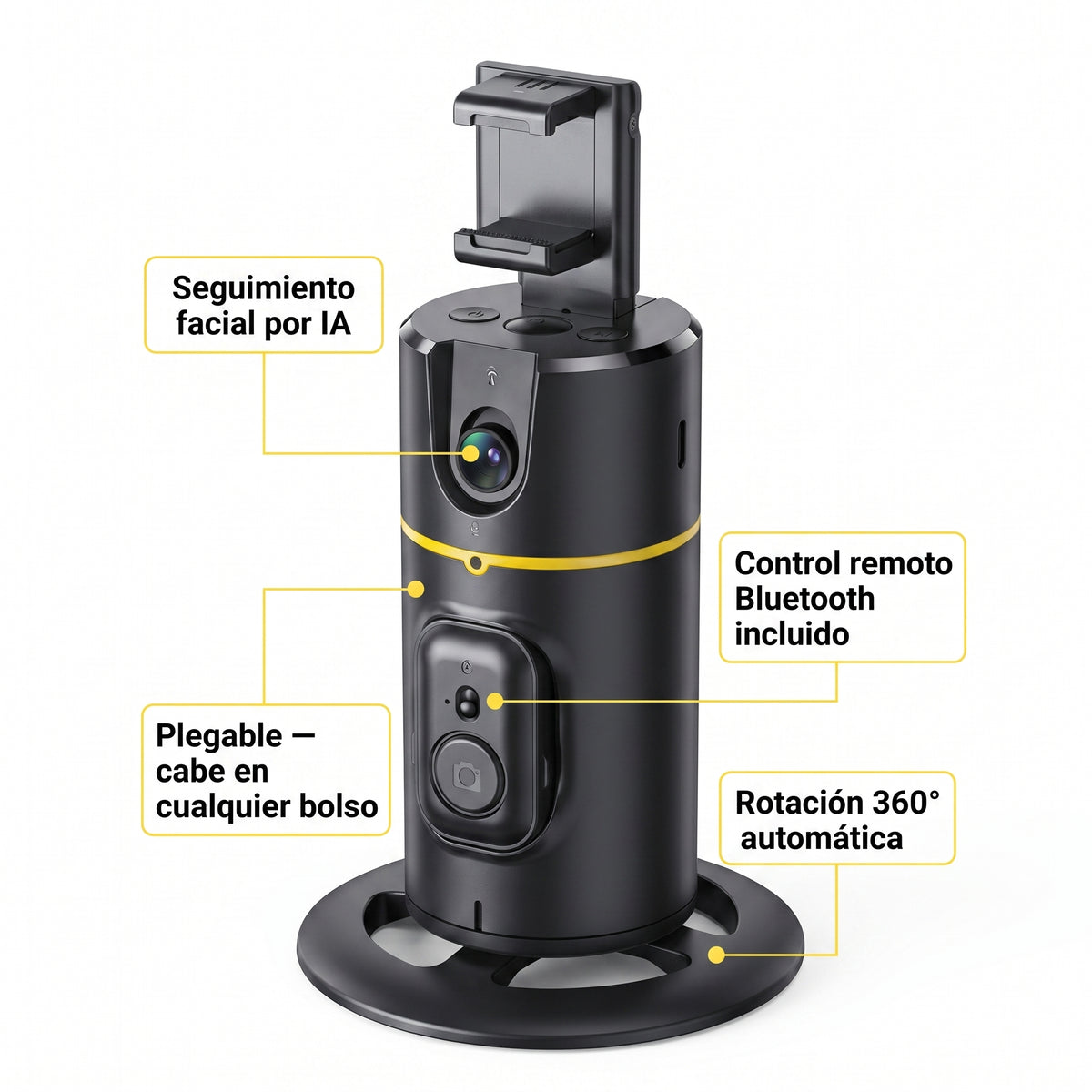 Soporte Selfie PTZ 360° con Seguimiento Facial IA — Voltex