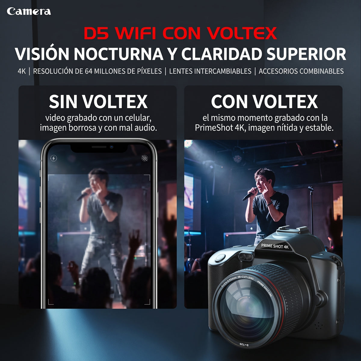 Cámara Profesional PrimeShot 4K ULTRA HD - VOLTEX