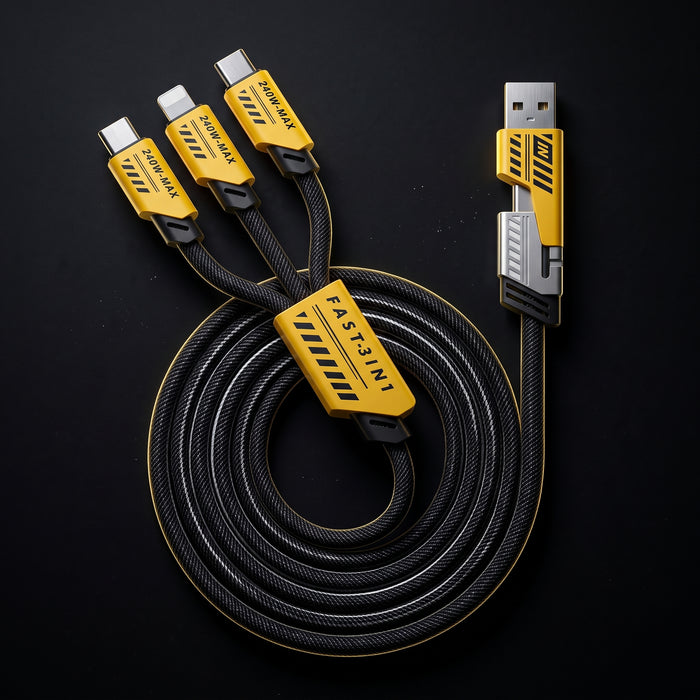 Cable 3 en 1 Carga Rápida 240W (USB-C, Lightning, Micro-USB)